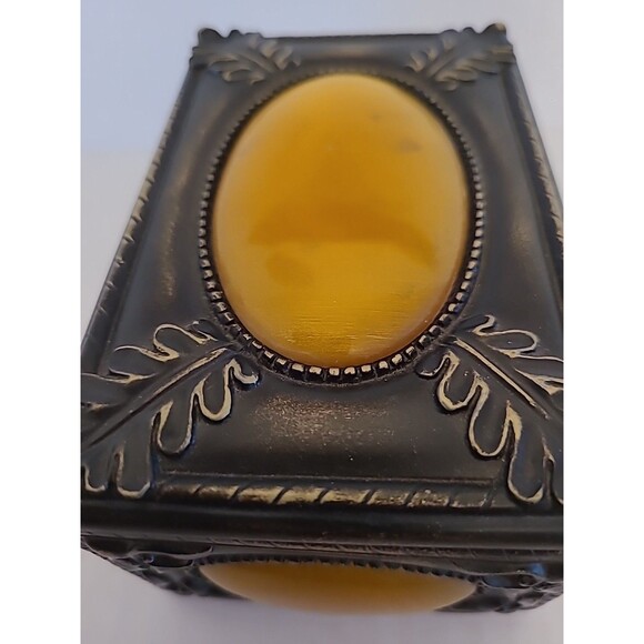 Vintage Art Deco Bakelite Trinket Box Lid Bronze Yellow Gold 4.5"  X 3" Quoizel - Picture 10 of 10